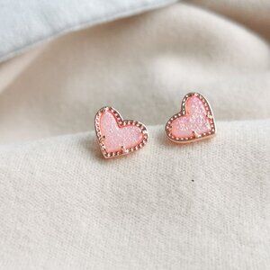 Kendra Scott Ari Heart Light Pink Drusy Stud Earrings Rose Gold